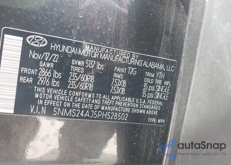 2023 Hyundai Santa Fe Sel z USA, uszkodzony, nr VIN 5NMS24AJ5PH528502
